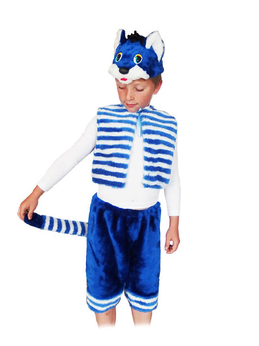 Костюм Кот полосатый С1097 Карнавальный костюм Кот полосатый на мальчика 4-8 лет, в комплекте: жилет, шорты с хвостом и шапка.