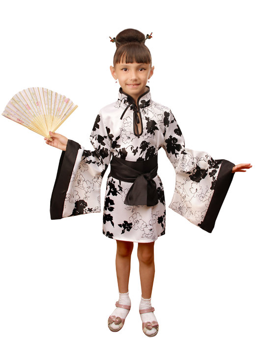 Костюм Китаянка белая А190 Костюм для девочек 5-7 лет. В комплекте: кимоно и веер.