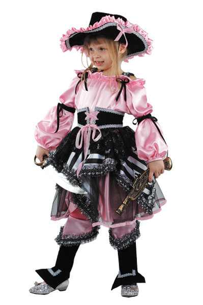 Костюм Пиратка розовая 456 Детский карнавальный костюм.В комплекте: блуза, юбка, пояс, сапоги + шляпа, сабля, мушкет