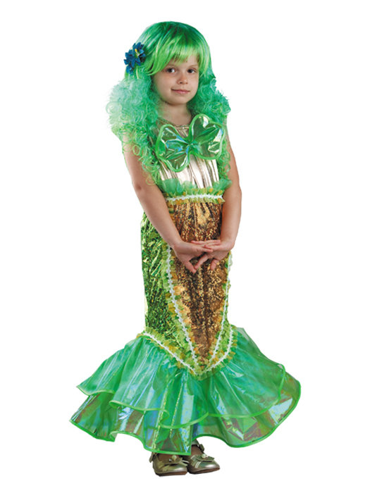 Костюм Русалочка 457 Детский костюм для девочек. В комплекте: зеленое платье, парик + 2 цветка