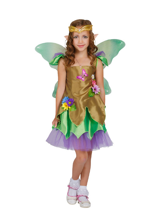 Костюм Эльф девочка Карнавальный костюм Эльф девочка. В комплекте: венец, уши, топик, крылья, юбка.