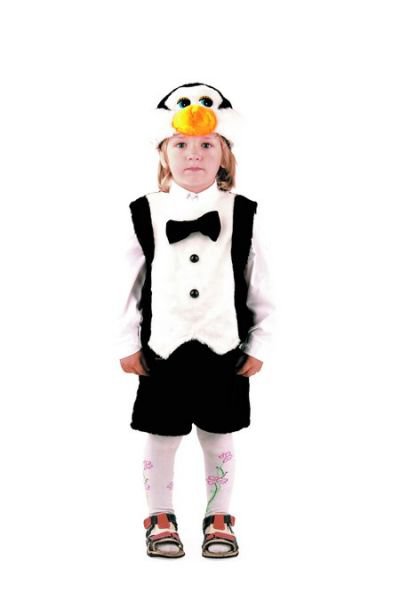 Костюм Пингвин 326 Детский костюм Пингвина на 3-5 лет из плюша, в комплекте: маска, безрукавка и шорты