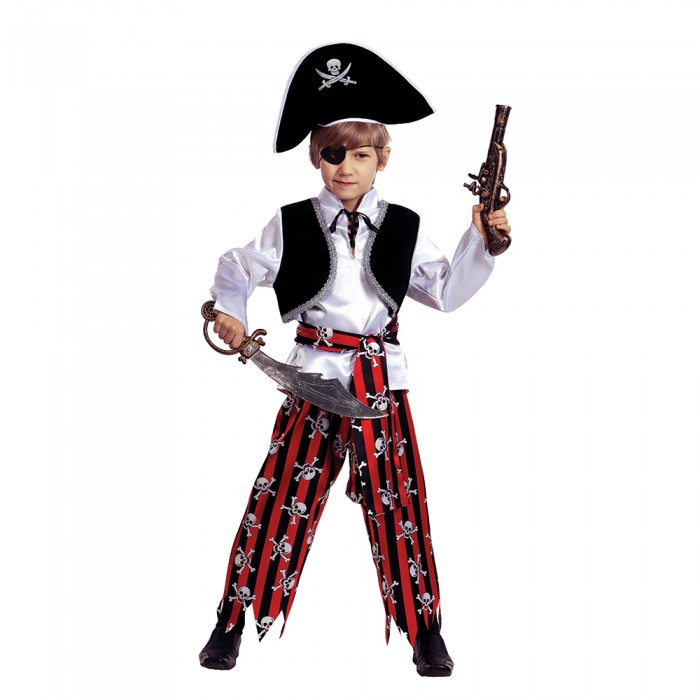 Костюм Пират 7012 Костюм Пирата для мальчика, в комплекте: рубаха с жилетом, бриджи, пояс, повязка, шляпа и сабля