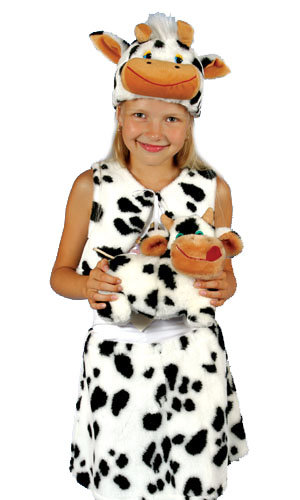 Костюм Корова С1049 Детский костюм Корова для девочки 5-9 лет. В комплекте юбочка, жилет и маска-шапочка. 