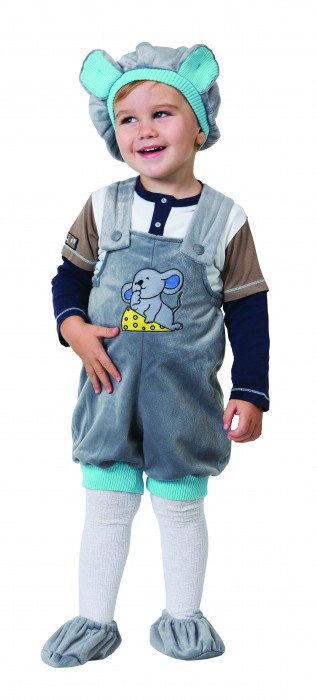 Костюм крошка Мышонок 293 Детский карнавальный костюм на мальчика 1-2 лет. В комплект входит полукомбинезон, шапочка и пинетки.