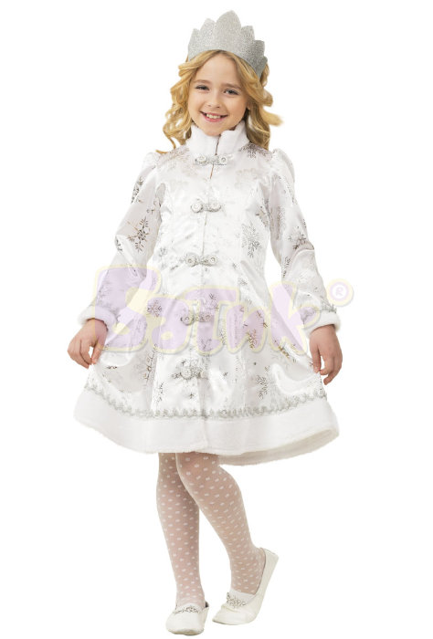 Костюм Снегурочка сатин детская 1205 Детский костюм для девочек от 5 до 10 лет. В комплекте: шубка и корона