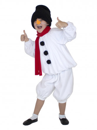 Костюм Снеговик Ве4068 Костюм Снеговик для детей 5-10 лет. Снеговик - лучший друг ребятишек на прогулке и на празднике! В комплекте: рубашка, бриджи, шапка, шарф, нос.