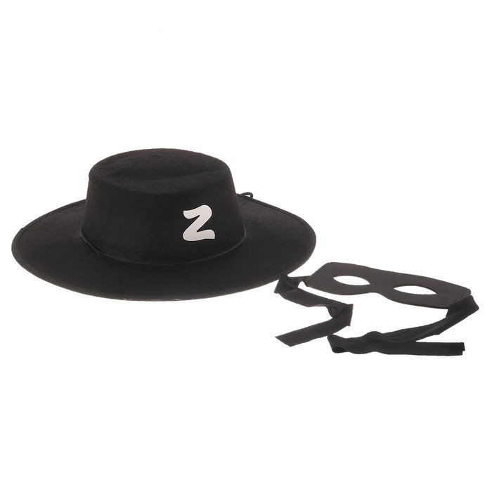 Шляпа Зорро с маской р. 56-58см Шляпа Зорро фетровая черная, размер 56
