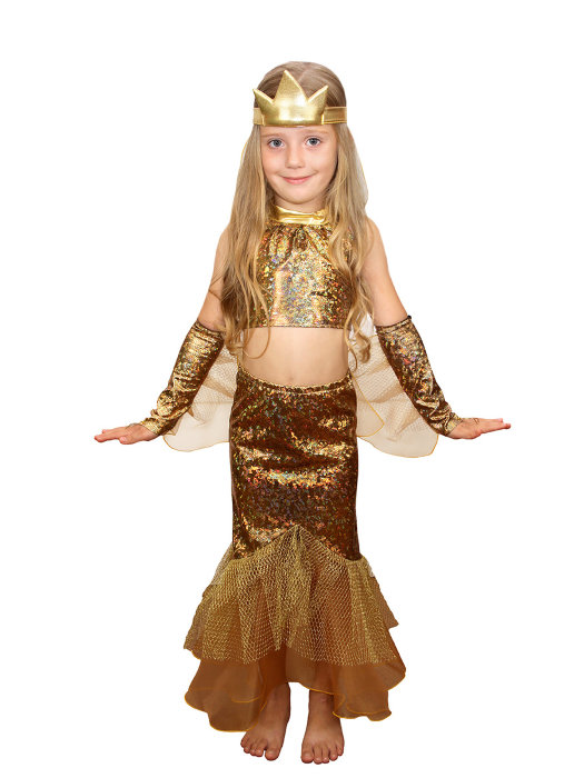 Костюм Золотая рыбка А160-1 Костюм сказочной Золотой рыбки для девочек  5-7 лет. В комплекте топ, юбка, плавники и корона.