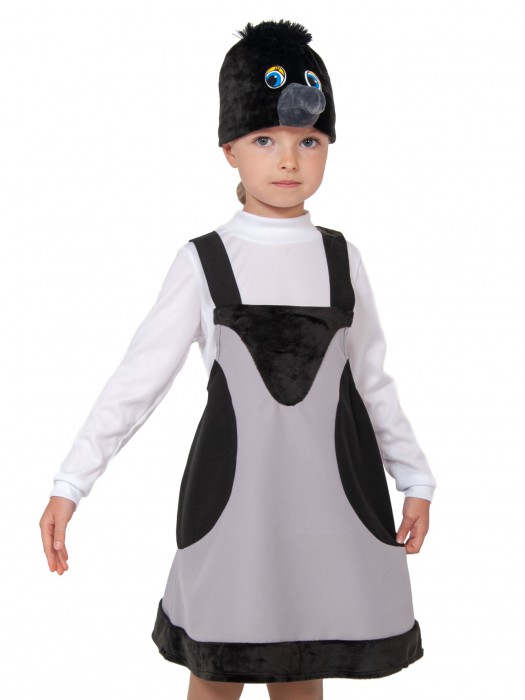 Костюм Ворона ткань-плюш 2111 Детский карнавальный костюм Вороны для девочки  от 3 до 6 лет, рост 92-122см, в комплекте: шапочка, сарафан с хвостиком