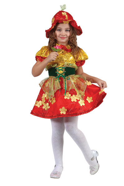 Костюм Дюймовочка Б-481 Карнавальный костюм для девочки. В комплекте: блузка, юбка, пояс, шапка-колокольчик