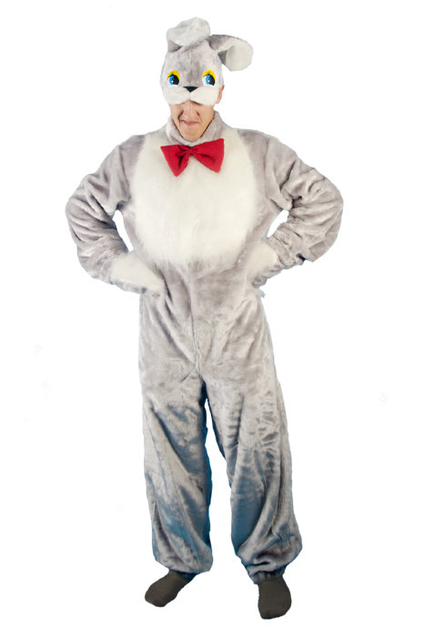 Костюм Заяц КВ-01 Карнавальный костюм Заяц на взрослого человека, белый или серый, на выбор. В комплекте: шапка, варежки, комбинезон