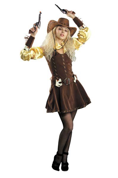 Костюм Ковбойка Б-1116 Женский карнавальный костюм для тематической вечеринки. В комплекте: платье, нарукавники, шляпа, комплект ковбоя
