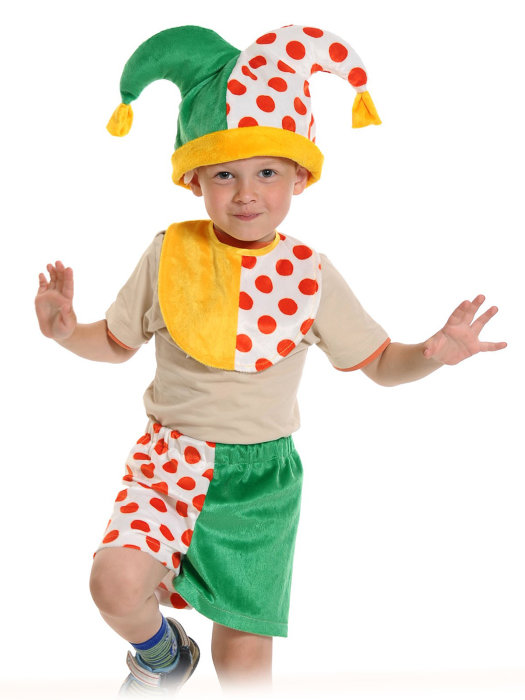 Костюм Скоморох-2 лайт 01-3076 Детский костюм Скоморох-2 для мальчика 3-5 лет.  В комплекте: шорты, манишка и шапка