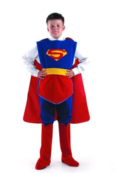 Костюм Супермен бархат 406 Детский костюм Супермена для мальчика, в комплекте курта брюки, плащ, сапоги, пояс