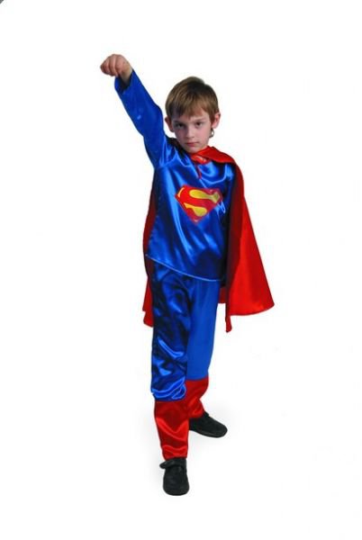Костюм Супермен, текстиль Б-8028 Костюм храброго Супермена для мальчиков. В комплекте: куртка, брюки, плащ, пояс