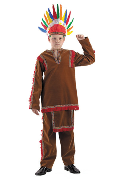 Костюм Индеец Б-421 Костюм индейца для мальчика, в комплекте: рубаха, брюки, диадема из перьев + лук и стрелы