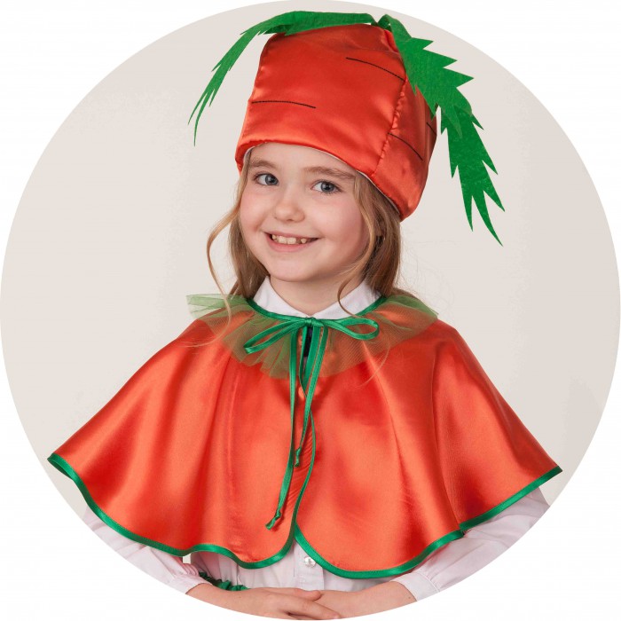 Костюм Морковка 21-44 Костюм Морковка для детей 4-6 лет. В комплекте: шапочка и накидка.