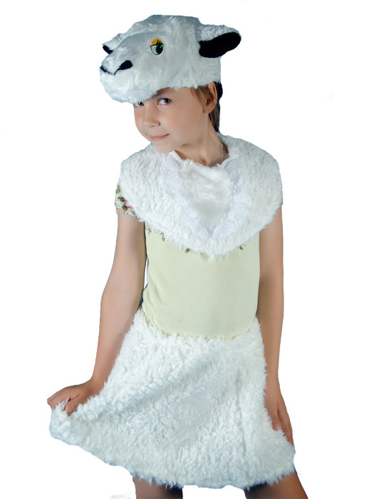Костюм Овечка С1044 Детский костюм Овечки для девочки 4-8 лет. В комплекте шапочка, пелеринка, юбочка