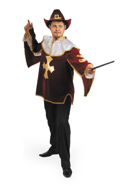 Костюм Мушкетер бордо 6027-1 д/взр Мужской карнавальный костюм мушкетера бордо. В комплекте: плащ и шляпа. 