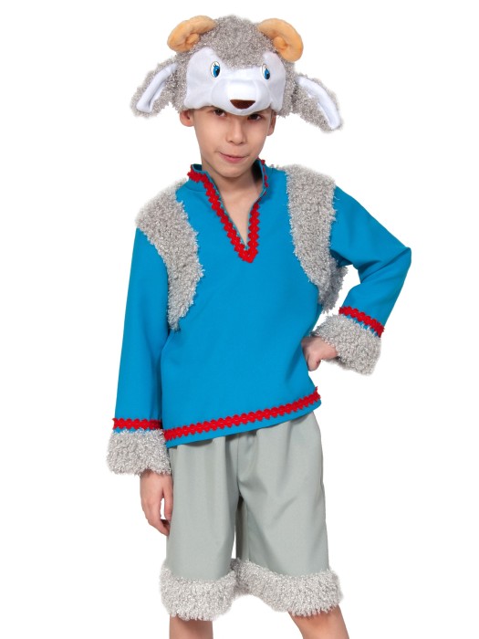 Костюм Барашек Бяшка 8013 Карнавальный костюм барашка для мальчика 4-7 лет на рост 98-128см. В комплекте маска, рубаха и шорты.