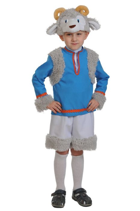 Костюм Барашек Бяшка 8013 Карнавальный костюм барашка для мальчика 4-7 лет на рост 98-128см. В комплекте маска, рубаха и шорты.