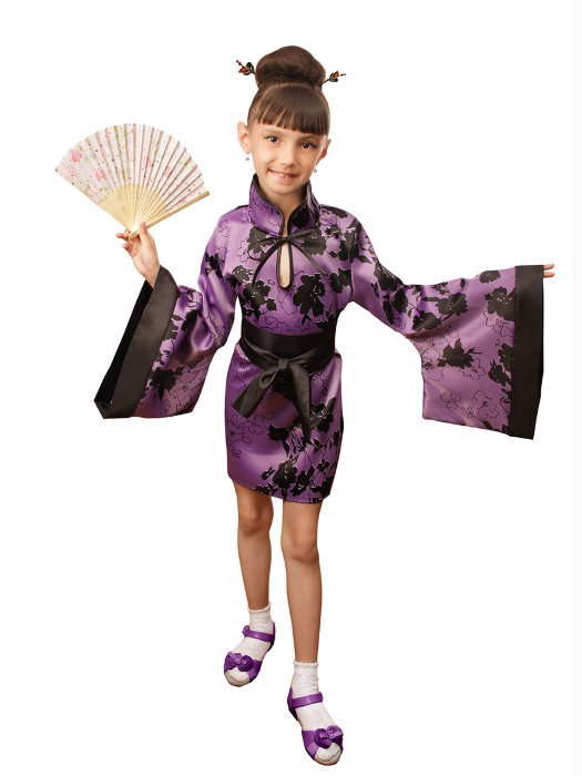 Костюм Китаянка лиловая  Костюм для девочек 5-7 лет. В комплекте: кимоно и веер.