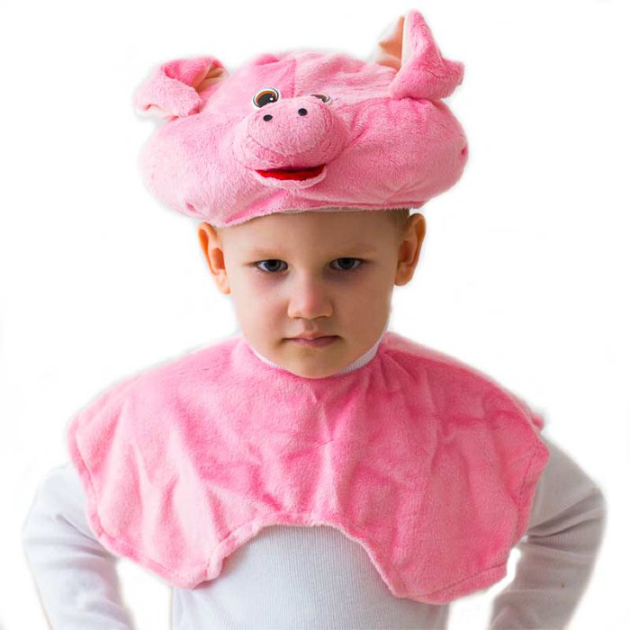 Костюм Поросенок эконом 1233 Детский костюм Поросенка (свиньи) в эконом варианте, в комплекте: меховая шапочка и накидка на липучке