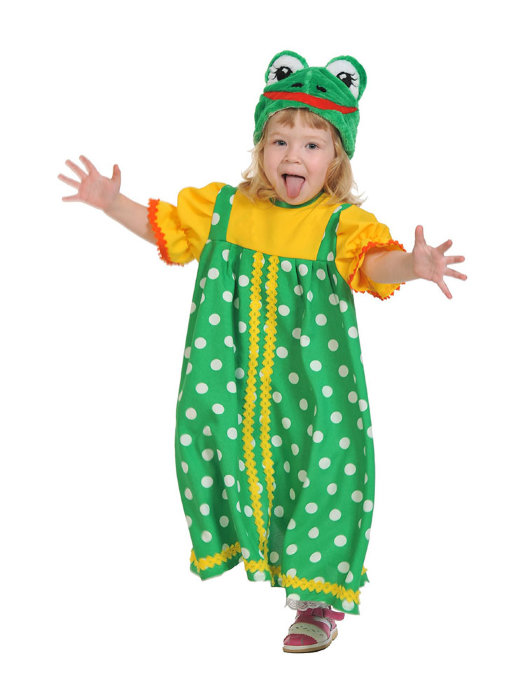 Костюм Лягушка квакушка 8007 Детский костюм зеленой лягушки квакушки для девочки 4-8 лет. В комплекте маска и сарафан