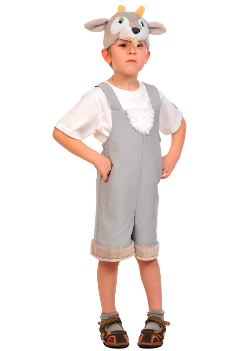 Костюм Козлик ткань-плюш 2031 Карнавальный костюм Козлика для мальчика от 3 до 5 лет размер XS (рост 104-110см) из ткани и плюша. В комплекте полукомбинезон и шапочка