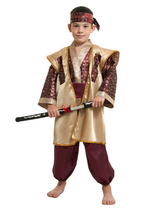 Костюм японский Самурай Костюм японский Самурай для мальчиков 5-7 лет. В комплекте: повязка,кимоно,плащ,пояс,шаровары, сабля