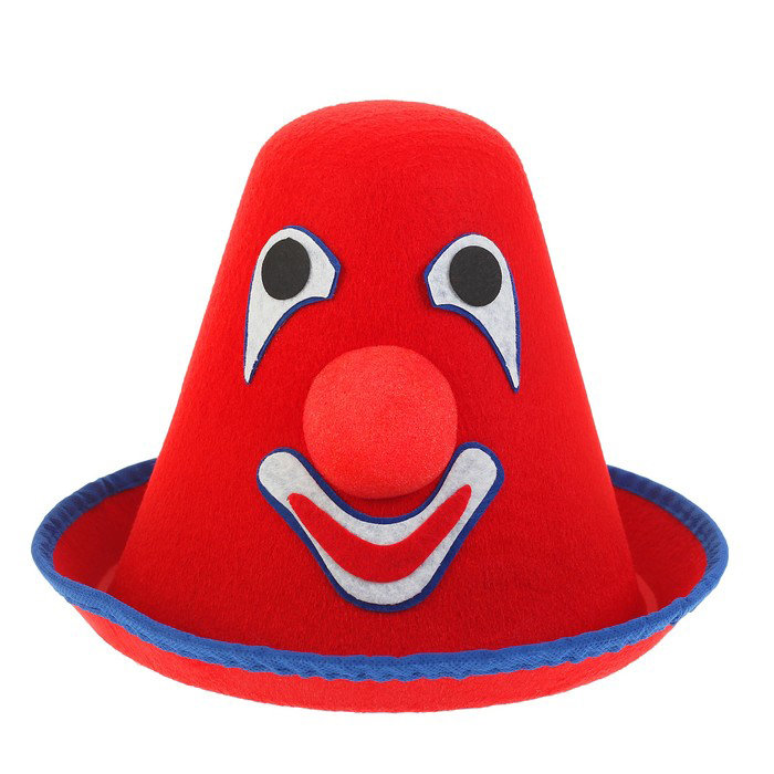 Шапка клоуна из фетра красная Яркая красная фетровая шапка клоуна 