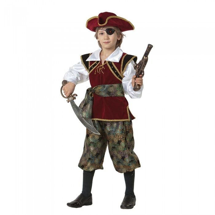 Костюм Корсар 405 Детский костюм морского Корсара для мальчика. В комплекте: камзол, бриджи, пояс, повязка, треуголка + набор пирата