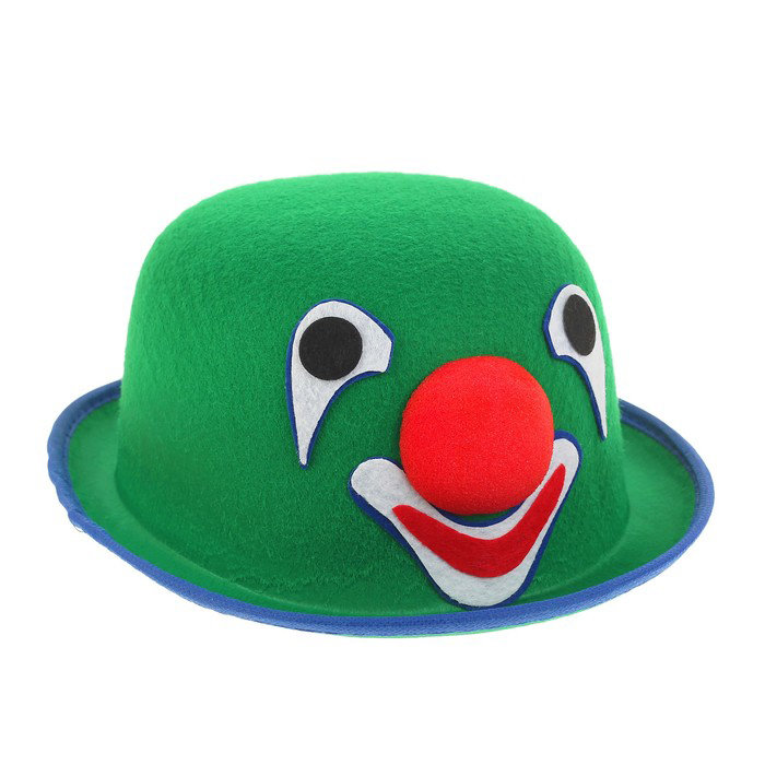 Шапка - котелок клоунская из фетра зеленая Яркая зеленая фетровая шапка клоуна 56см
