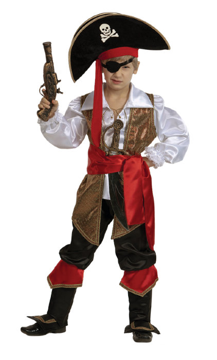 Костюм Капитан Флинт 450 Карнавальный костюм Капитан Флинт для мальчика, в комплекте: рубаха, жилет, бриджи с сапогами, пояс, повязка, шляпа + набор пирата и мушкет