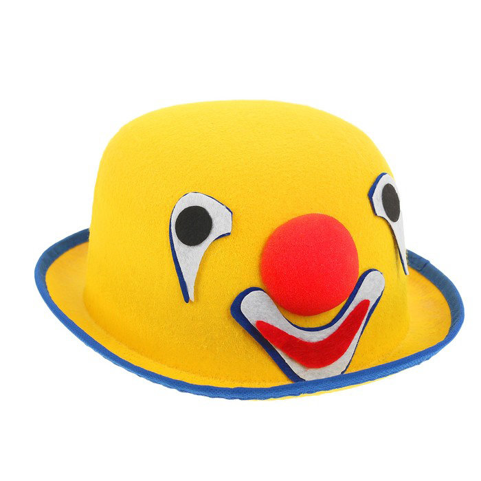 Шляпа клоуна, желтая, котелок из фетра Яркая желтая фетровая шапка клоуна 56см
